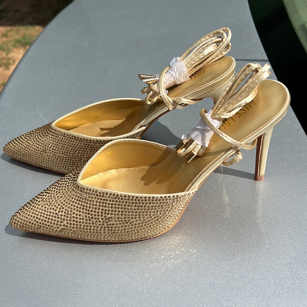 New lace up rhinestone pumps heels